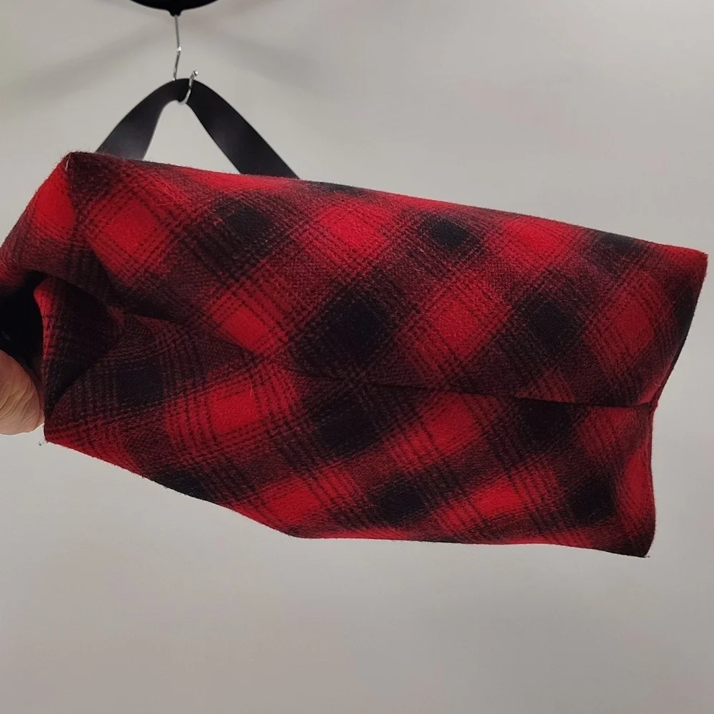 J. JILL Red & Black Buffalo Plaid Wool and Leather Shoulder Hobo Bag Purse